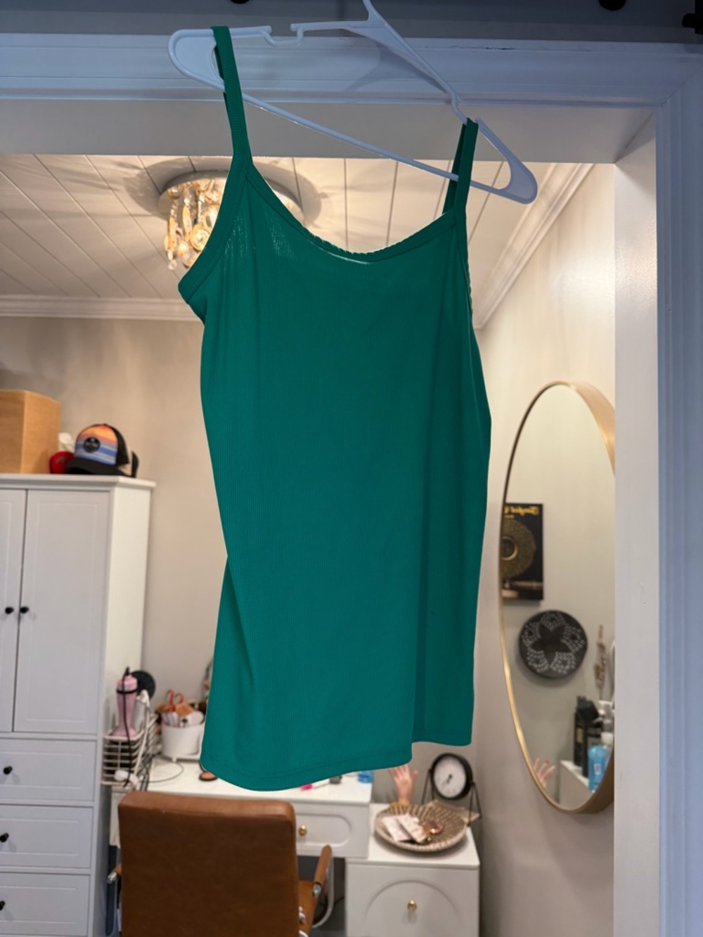 No Boundaries Green Ribbed Cami with Thin Straps